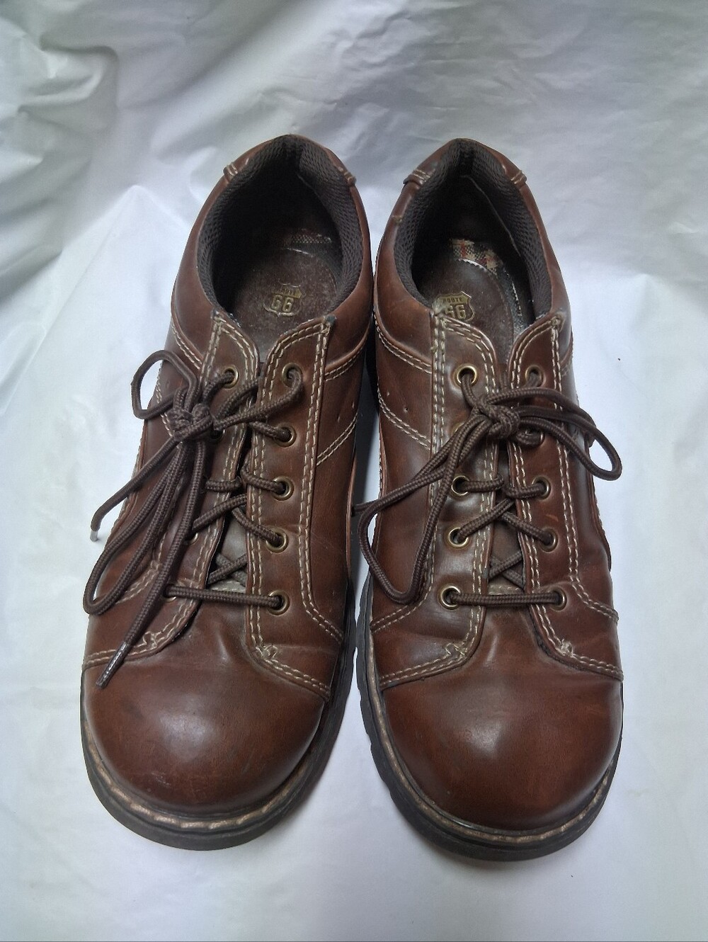 Route 66 Women's Vintagr Brown Leather Lace-Up Casual Slip-on. Sz 9 Preowned